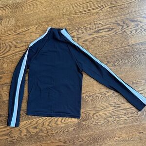 Athleta Black Ribbed Long Sleeve Funnel Neck Base LayeTop with White Arm Stripe